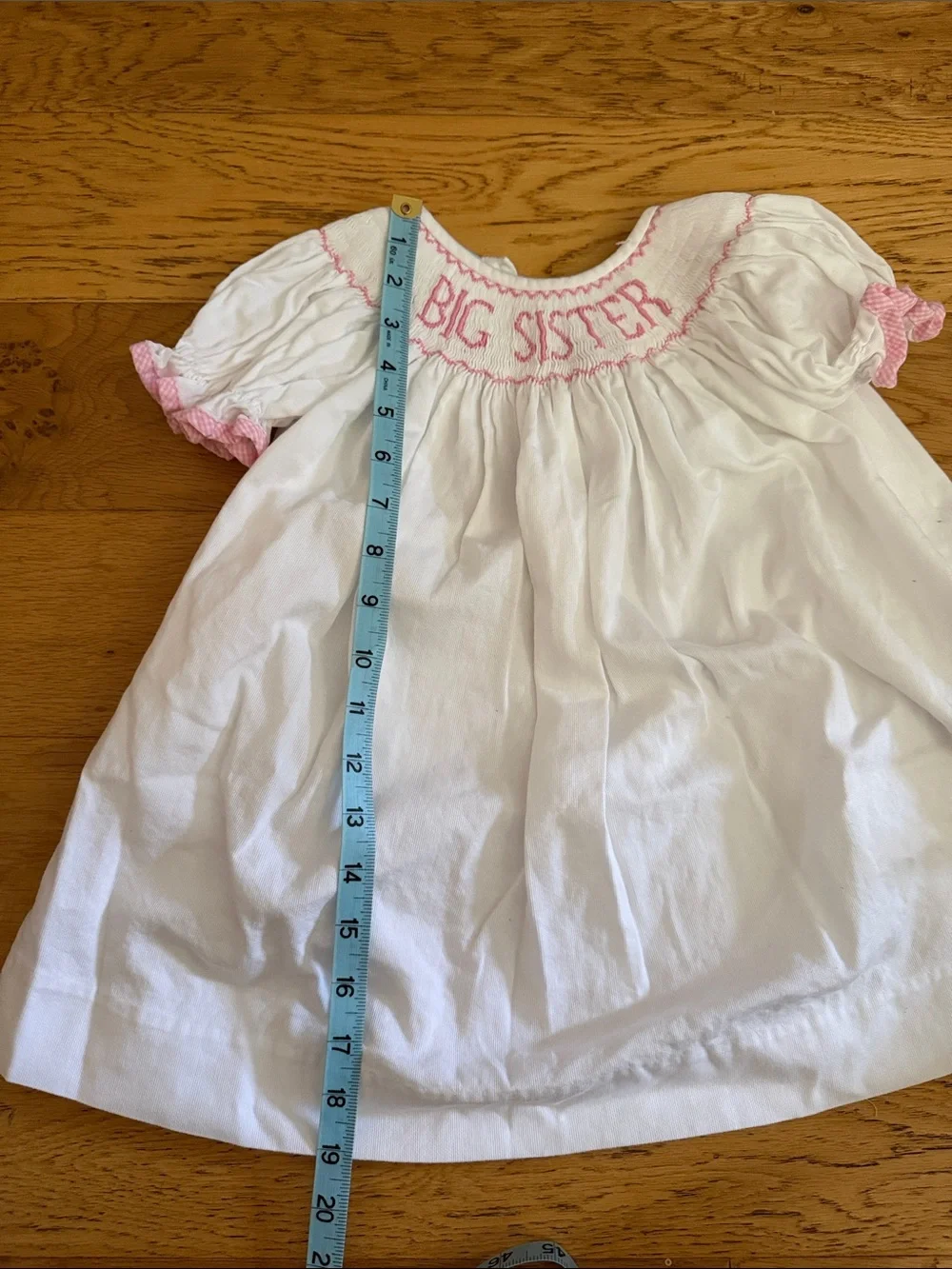 18M -Southern Sunshine “BIG SISTER” Smocked Little Girl Dress & Pink Trim VTG90s
